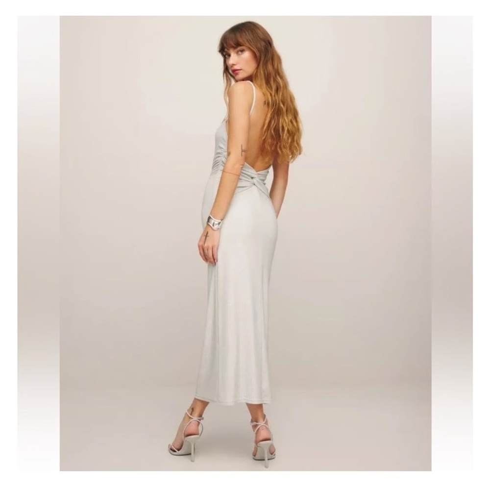 Reformation Breslin Dress in Silver Sparkles NWT